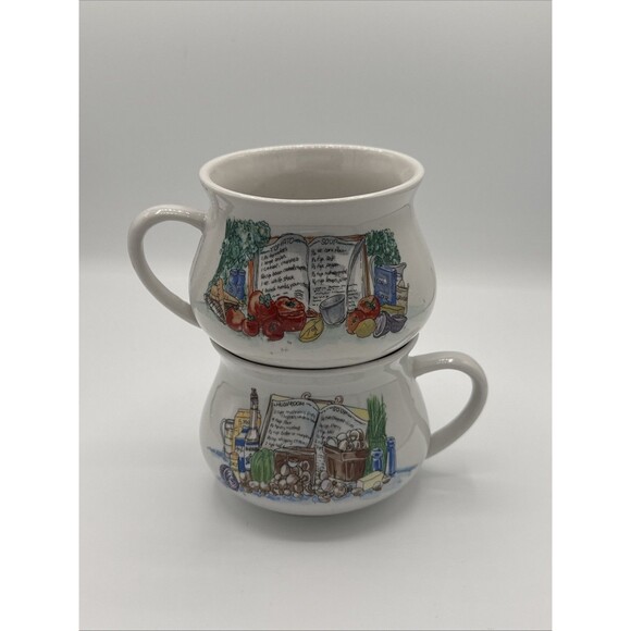 Set Of Vintage Ceramic Mushroom Soup And Tomato Soup Recipe Mugs - Picture 1 of 8